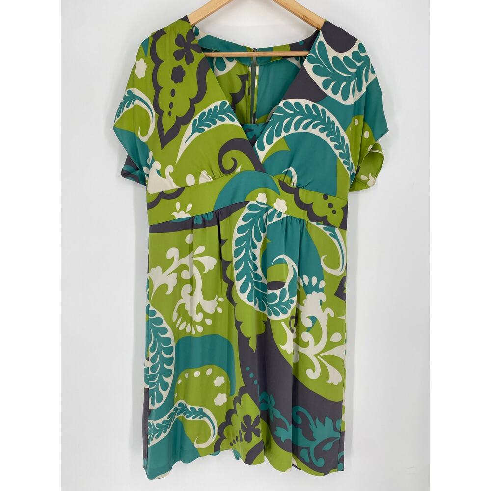 Boden‎ Dress Women's 12 Green Paisley Print Silk Shift Cruise